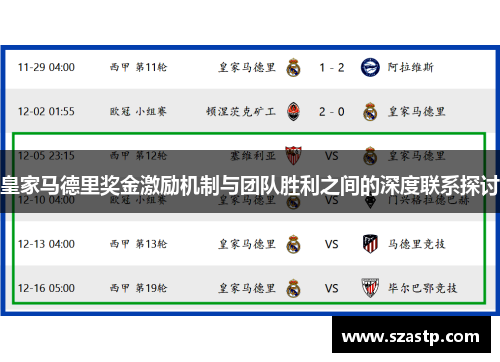 皇家马德里奖金激励机制与团队胜利之间的深度联系探讨